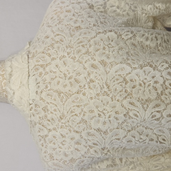 J Jill Women's Ivory Floral Lace Button Down Collared Wool Blend Blouse Size M - Picture 9 of 15